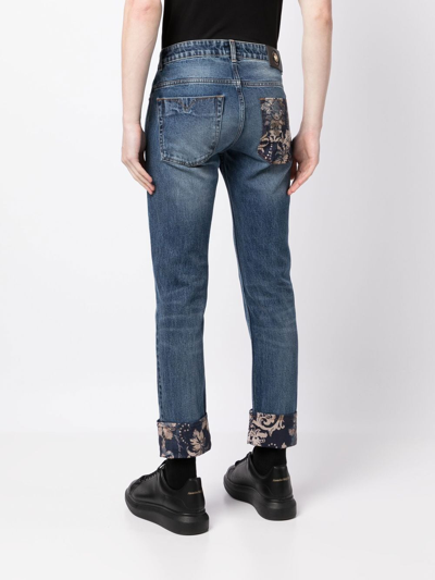 Shop Versace Jeans Couture Floral-print Cropped Jeans In Blue