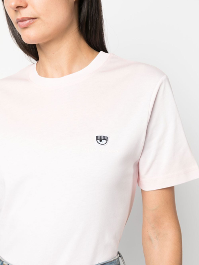 Shop Chiara Ferragni Eyelike Logo-embroidered T-shirt In Pink