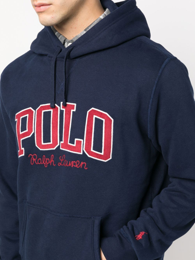 Shop Polo Ralph Lauren Logo-print Drawstring Hoodie In Blue