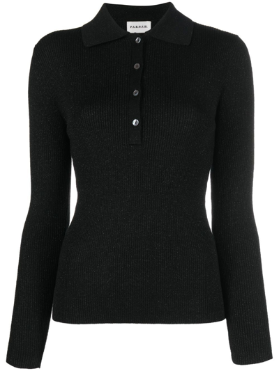 Shop P.a.r.o.s.h Ribbed-knit Wool Polo Shirt In Black