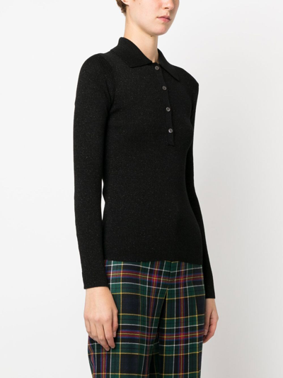 Shop P.a.r.o.s.h Ribbed-knit Wool Polo Shirt In Black