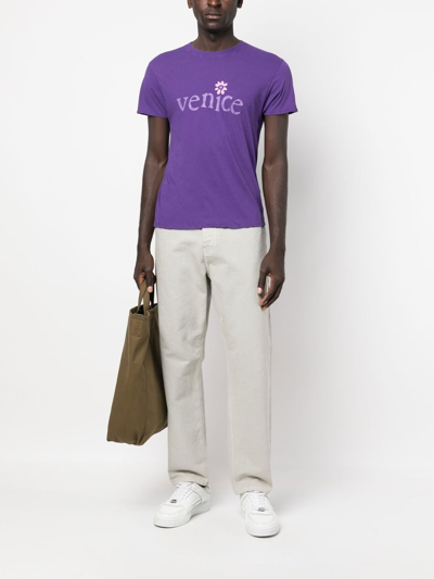 Shop Erl Slogan-print Short-sleeve T-shirt In Purple