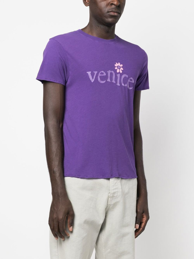 Shop Erl Slogan-print Short-sleeve T-shirt In Purple
