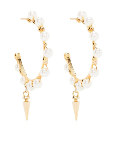 Shop Rosantica Pearl Hoop Earrings In Gold
