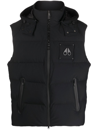 Shop Moose Knuckles Contrasting-panel Feather-down Gilet In Black