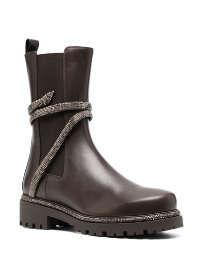 Shop René Caovilla Crystal Snake-embelllished Boots In Brown