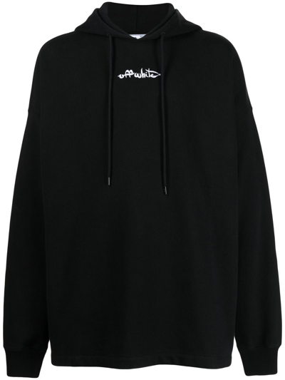 Shop Off-white Embroidered-logo Cotton Hoodie In Black