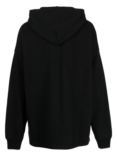 Shop Off-white Embroidered-logo Cotton Hoodie In Black
