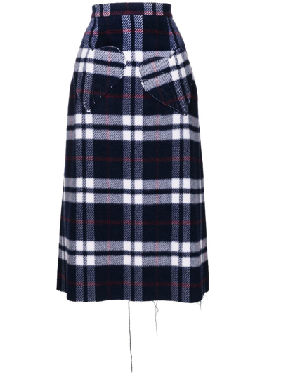 Shop Natasha Zinko Checked Wool Midi Skirt In Blue