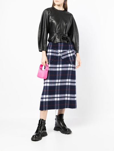 Shop Natasha Zinko Checked Wool Midi Skirt In Blue