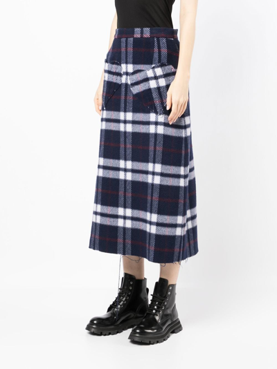 Shop Natasha Zinko Checked Wool Midi Skirt In Blue
