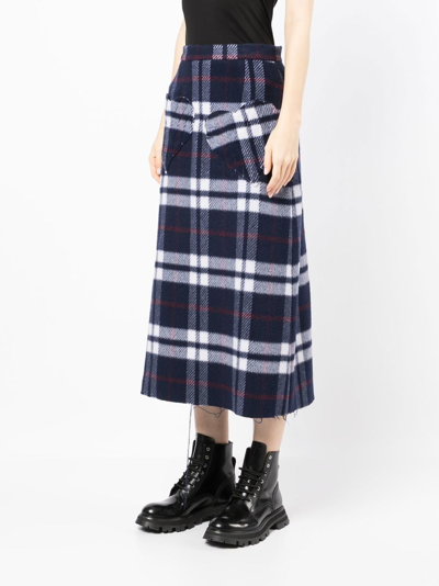 Natasha Zinko Checked Wool Midi Skirt In Blue