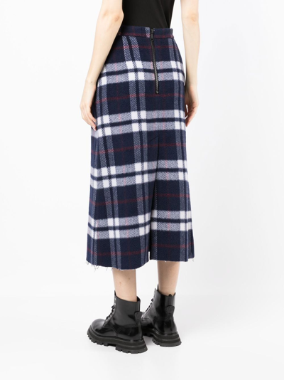 Shop Natasha Zinko Checked Wool Midi Skirt In Blue