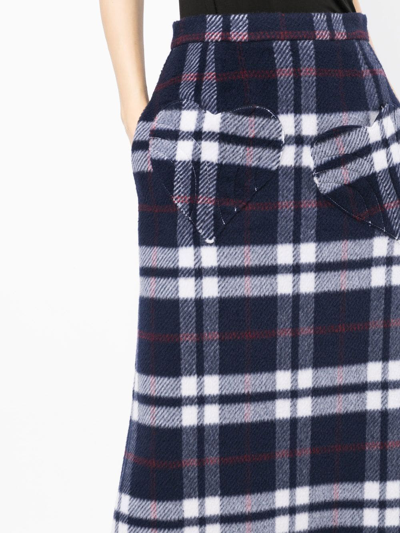 Shop Natasha Zinko Checked Wool Midi Skirt In Blue