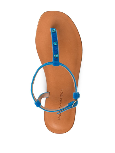 Shop Madison.maison Embellished Leather Thong Sandals In Blue
