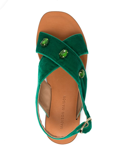 Shop Madison.maison Cross-strap Jewelled Sandals In Green