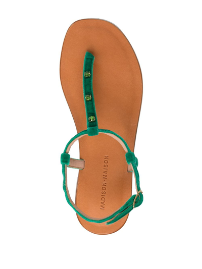 Shop Madison.maison Embellished Leather Thong Sandals In Green