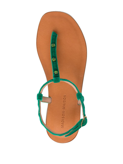 Madison.maison Embellished Leather Thong Sandals In Green