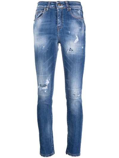 Shop John Richmond Distressed Skinny Jeans In Blue