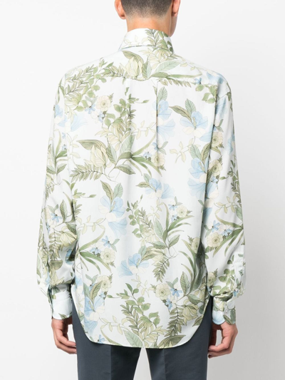 Shop Tom Ford Floral-print Lyocell-blend Shirt In Blue