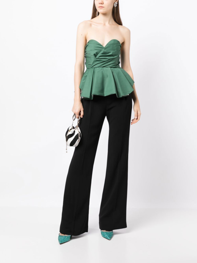 Shop Anouki Strapless Cotton Peplum Blouse In Green