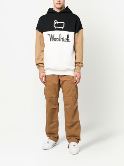 Shop Woolrich Logo-print Long-sleeve Hoodie In Black