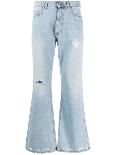 Shop Erl Distressed-effect Flared Jeans In Blue