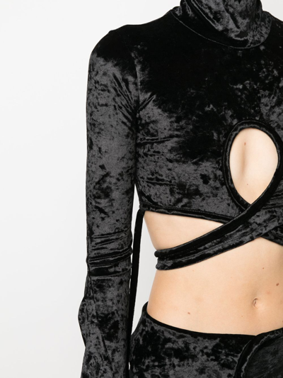 Shop Ottolinger High-neck Velvet Cropped Top In Black