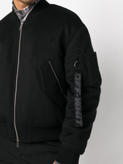 Shop Off-white Slogan-print Bomber Jacket In Black