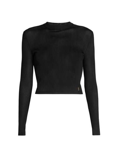 Shop Saint Laurent Women's Cropped Rib-knit Sweater In Black