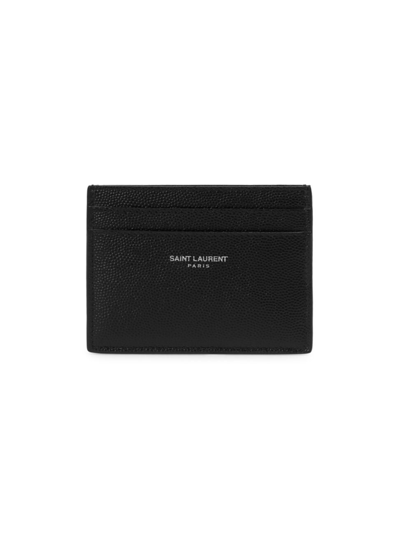Shop Saint Laurent Men's Grain Leather Card Case In Black