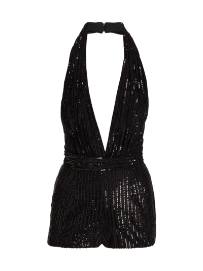 Shop Elie Saab Women's Sequin-embroidered Halterneck Romper In Black