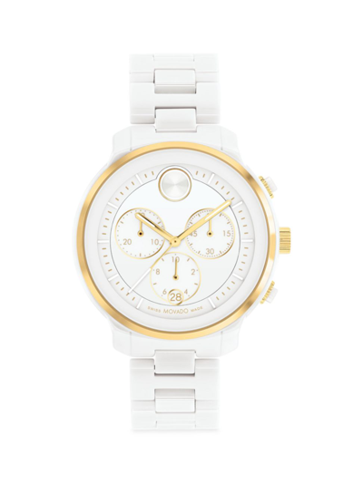 Shop Movado Women's  Bold Verso Goldtone & Ceramic Chronograph Watch In White