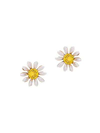 Shop Oscar De La Renta Women's Goldtone, Resin Pearl, & Glass Crystal Daisy Stud Earrings In Ivory