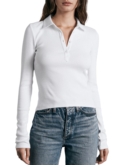 Shop Rag & Bone Women's Essential Rib-knit Polo Top In White