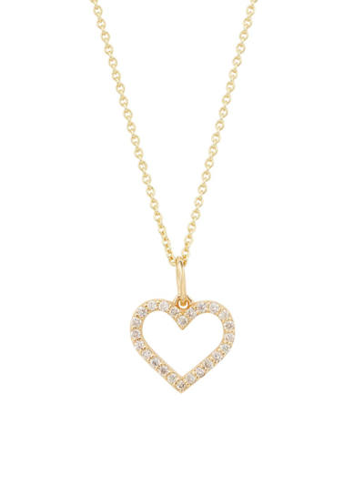 Shop Sydney Evan Women's 14k Yellow Gold & Diamond Open Heart Charm Necklace
