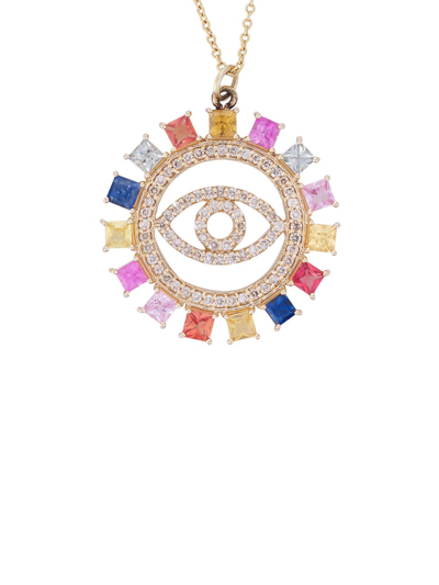 Shop Ileana Makri Women's The Edit 18k Yellow Gold, Rainbow Sapphire & 0.40 Tcw Diamond Pendant Necklace