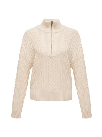 Shop Monrow Women's Cable Half-zip Sweater In Off White
