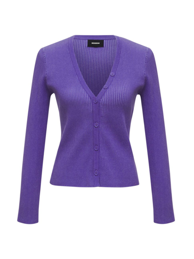 Shop Monrow Women's Rib-knit Fitted Cardigan In Aster Purple