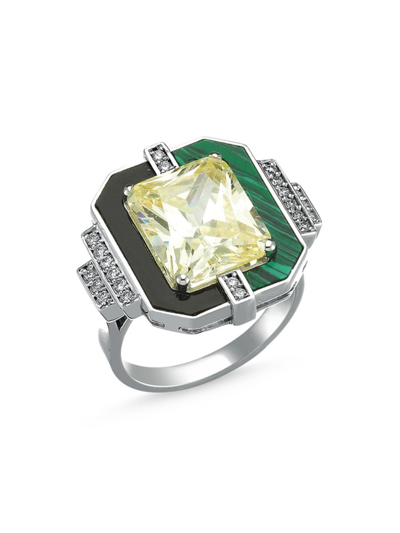 Shop Melis Goral Women's Luna Luce 18k White Gold, Diamond, Yellow Topaz & Malachite Ring In Green