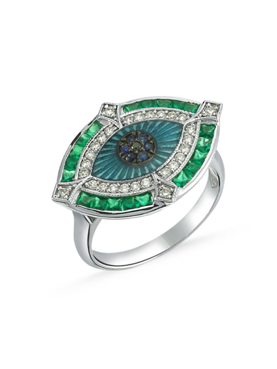 Shop Melis Goral Women's Guardian 14k White Gold, Diamond, Tsavorite & Blue Sapphire Ring In Green