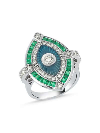 Shop Melis Goral Women's Guardian 14k White Gold, Diamond & Tsavorite Ring In Green
