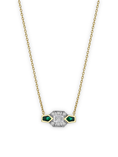 Shop Melis Goral Women's Reflection 14k Yellow Gold, 0.14 Tcw Diamond, & Malachite Pendant Necklace In Green