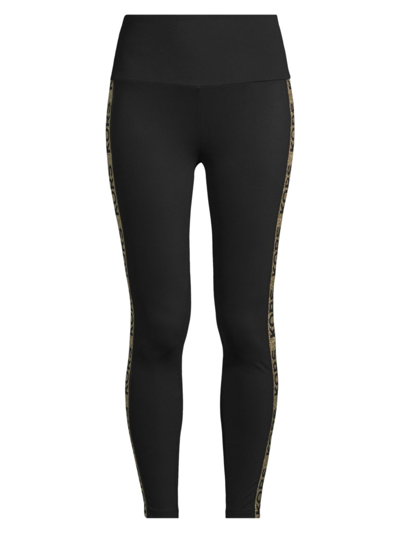 Shop Michael Michael Kors Women's Glitter Logo Tape Leggings In Black Gold