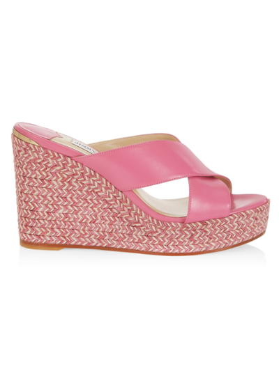 Shop Jimmy Choo Women's Dovina Leather Wedge Sandals In Candy Pink Mix
