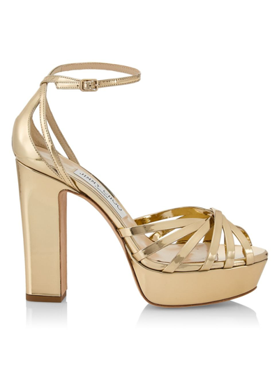 Shop Jimmy Choo Women's Isra 120mm Metallic Leather Platform Sandals In Gold