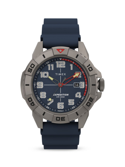 Shop Timex Men's Expedition Brass & Silicone Watch In Blue