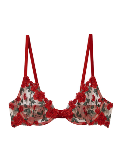 Shop Fleur Du Mal Women's Roses And Thorns Embroidery Demi Bra In Rouge