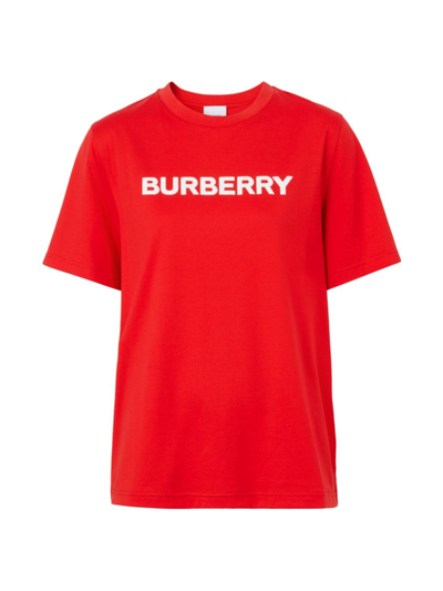 Shop Burberry Women's Margot Logo Cotton T-shirt In Bright Red