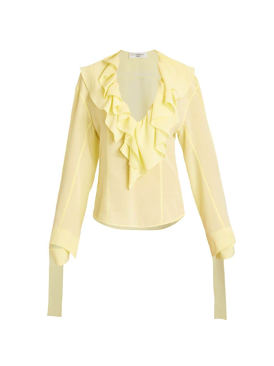 Shop Victoria Beckham Women's Ruffled V-neck Silk Blouse In Lemon